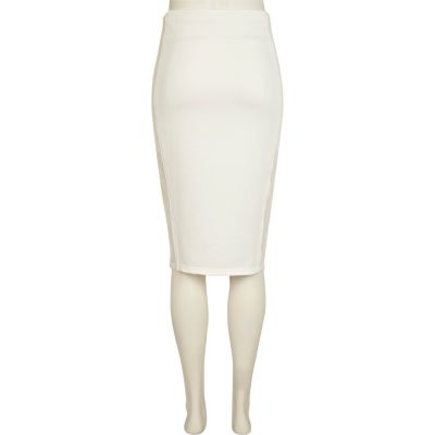 Cream mesh side panel pencil skirt