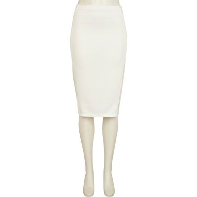 Cream mesh side panel pencil skirt