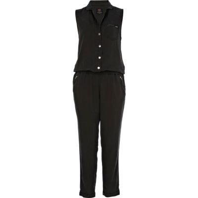 Black casual sleeveless boiler suit