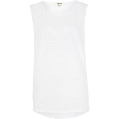 White lace heart print tank top