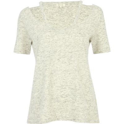 Grey marl cut out shoulder t-shirt