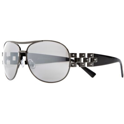 Grey mirrored diamante aviator sunglasses