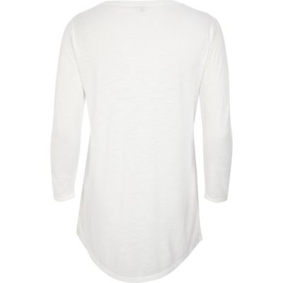 White 3/4 sleeve low scoop neck t-shirt
