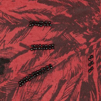 Red embellished feather head print tank top