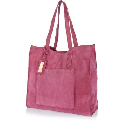 Pink suede tote bag
