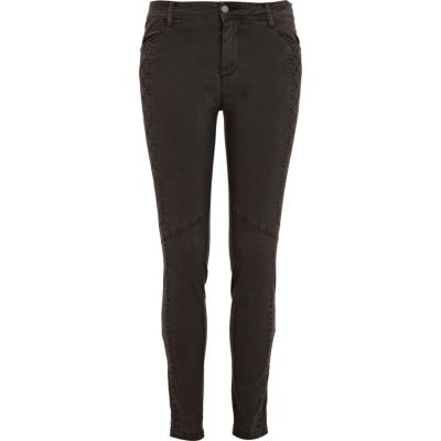 Black panelled skinny biker trousers