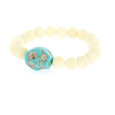 Cream rubberised skull bracelet