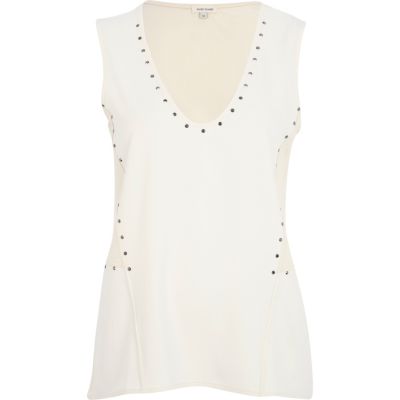 Light pink diamante low scoop sleeveless top