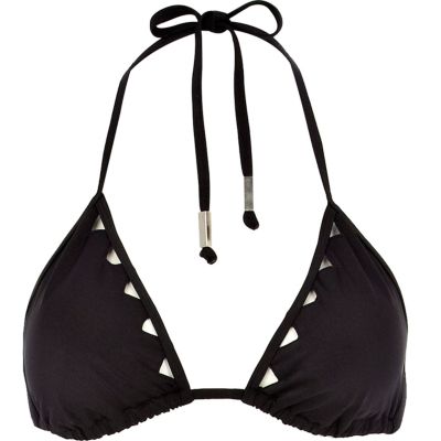 Black triangle cut out halter bikini top