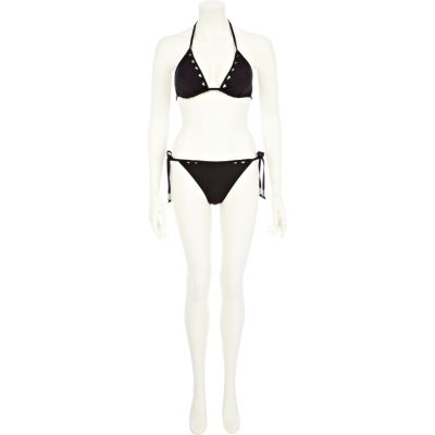 Black triangle cut out halter bikini top