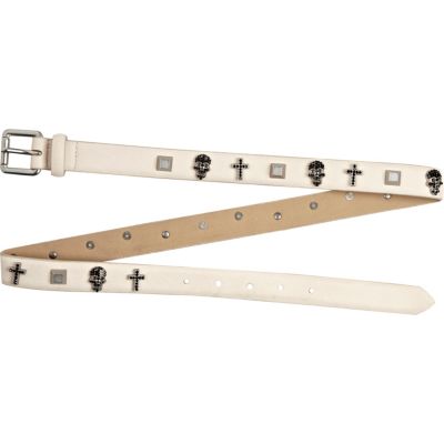 Cream skull and cross jean belt