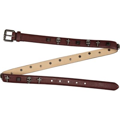 Dark red skull and cross jean belt