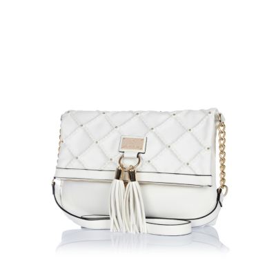White quilted tassel messenger bag