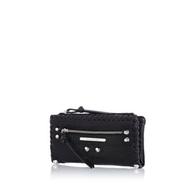 Black tumbled whip stitch folded purse