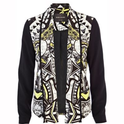 Black marble tribal print colour block jacket