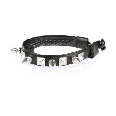 Black leather look spike bun top hair band