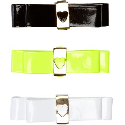 Monochrome and fluro bow hair clips pack
