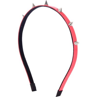 Pink leather look spike alice band