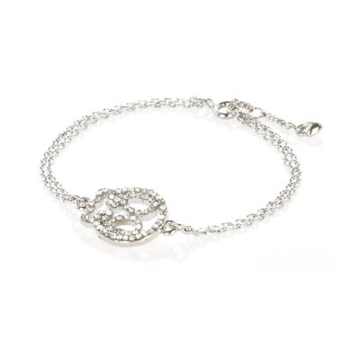 Silver tone diamante skull bracelet