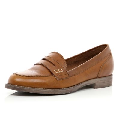 Brown leather classic slip on loafers