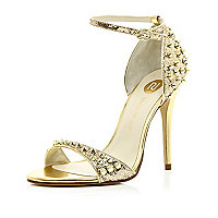 Gold glitter stud stiletto sandals