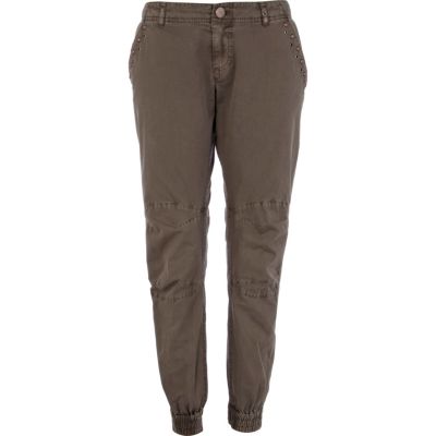 Khaki embellished slim combat trousers