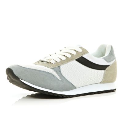 White contrast panel lace up trainers