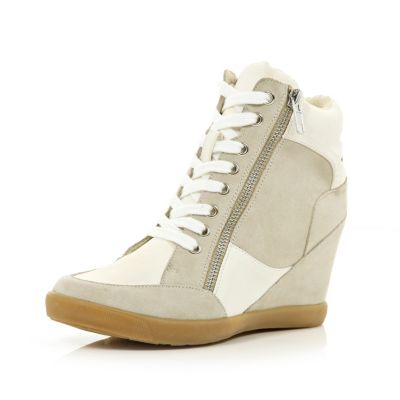White contrast wedge high tops