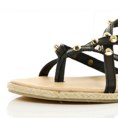 Black studded cross strap sandals