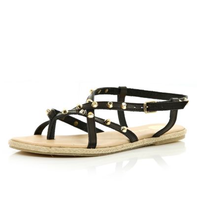 Black studded cross strap sandals