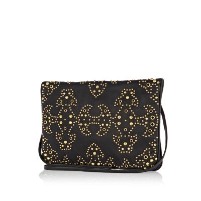 Black western studded clutch bag 