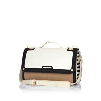 White contrast panel metal handle bowler bag