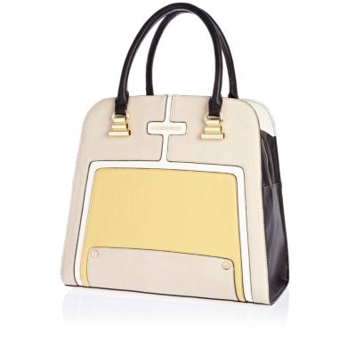 Yellow contrast panel structured tote bag