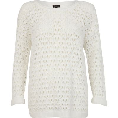 White chunky open knit pattern jumper