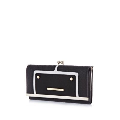 Black croc panel clip top purse 