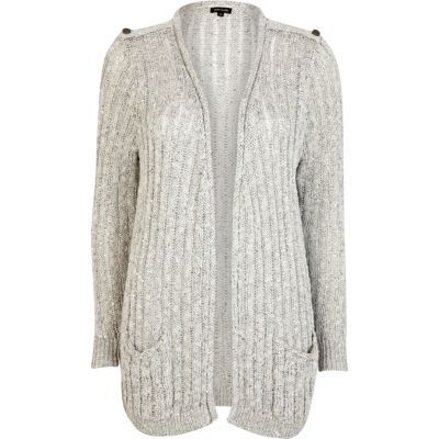 Grey slub sequin longline cardigan