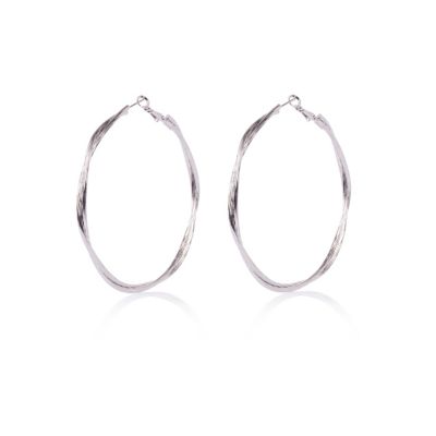 Silver tone twisted hoop earrings