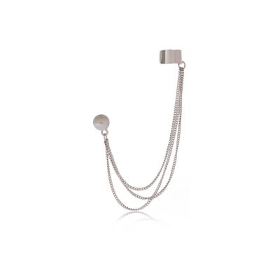 Silver tone chain stud ear cuff