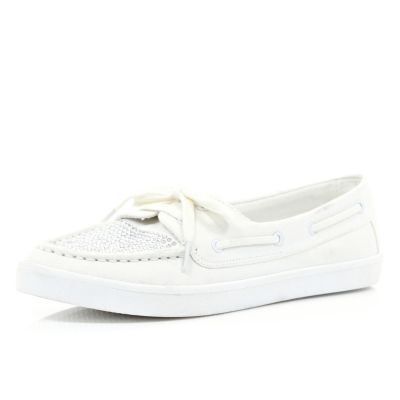 White diamante embellished boat shoes