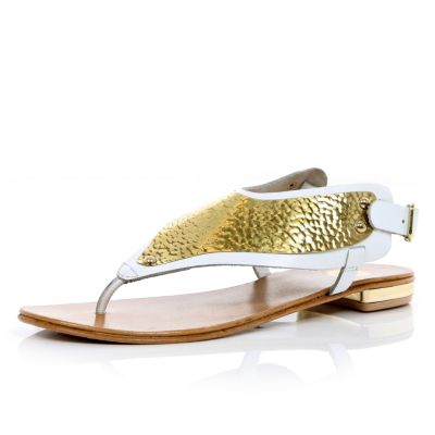 White metal embellished thong sandals