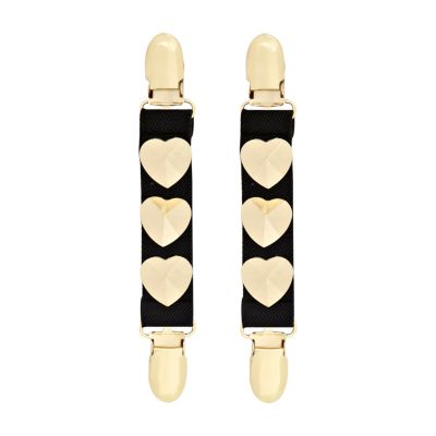 Black gold tone heart suspender clips