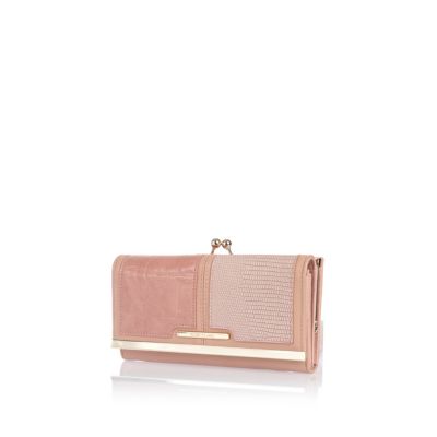 Pink mix panel clip top purse 