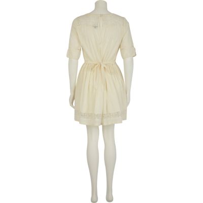 Cream lace insert 3/4 sleeve dress