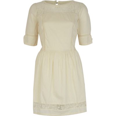 Cream lace insert 3/4 sleeve dress
