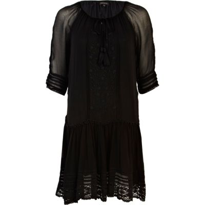 Black drop waist smock dress