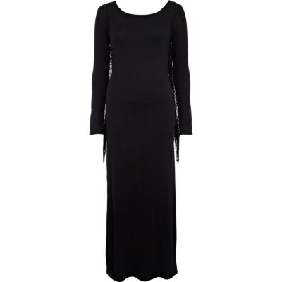 Black fringe sleeve maxi dress