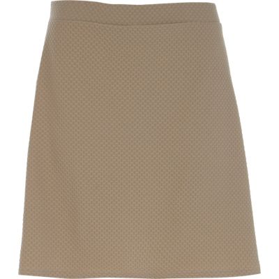 Beige textured a line skirt 