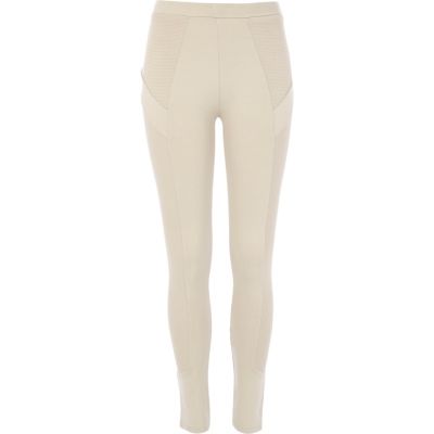Beige contrast panel leggings