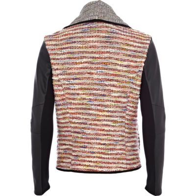 Cream boucle waterfall biker jacket
