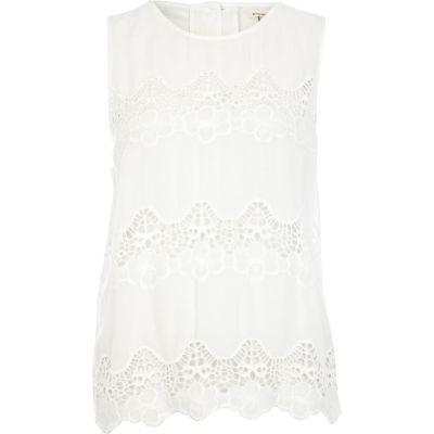 White lace panel tank top